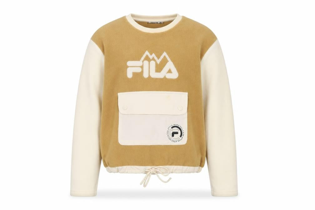 Front view of Fila Women's Beige XS Pullover Logo Sweatshirt