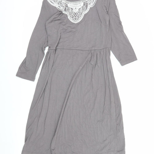 Boden Grey Midi Dress, Size 10, Women's Casual Elegance