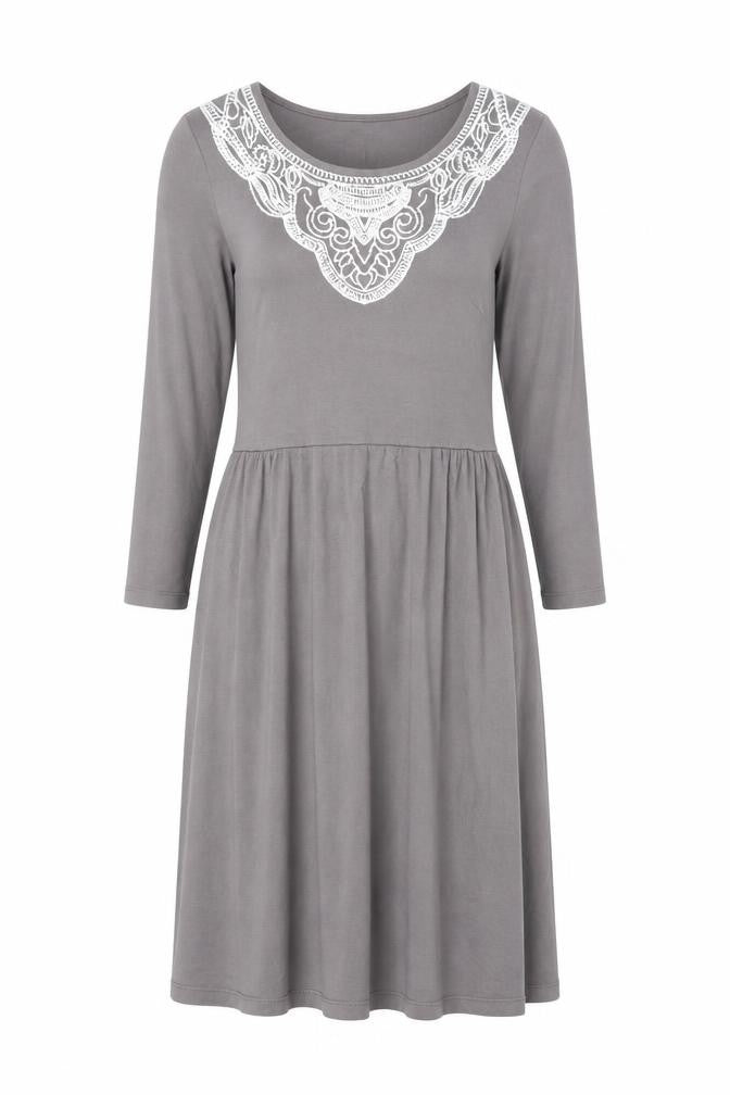 Front view of Boden Grey Midi Dress, size 10, Women's Casual Elegance