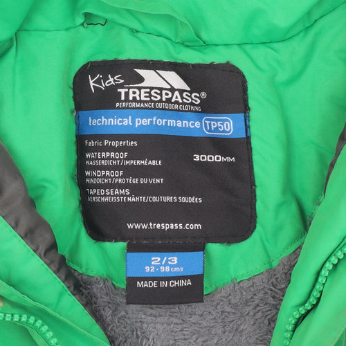 Trespass Boys Green Puffer Jacket 3 Years, Waterproof Hooded