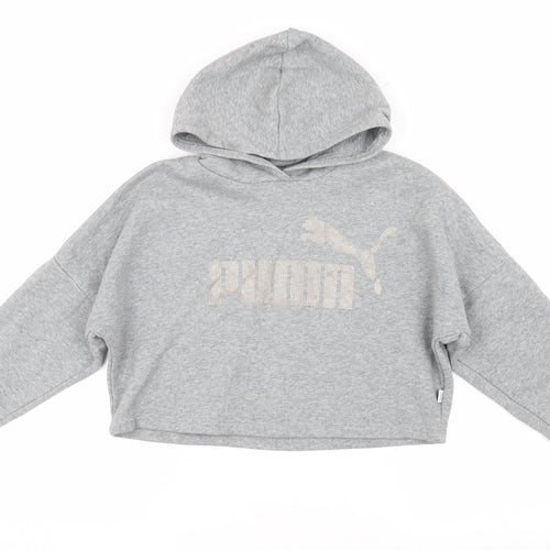Puma Girls Grey Hoodie, 10 Years, Pullover Style, Logo