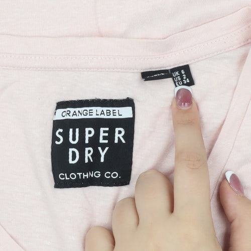 Superdry Women's Pink V-Neck T-Shirt UK 6