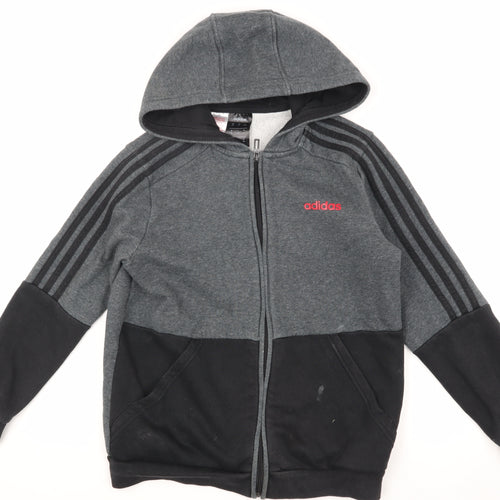 Adidas Boys Black Grey Hooded Track Jacket 11-12Y