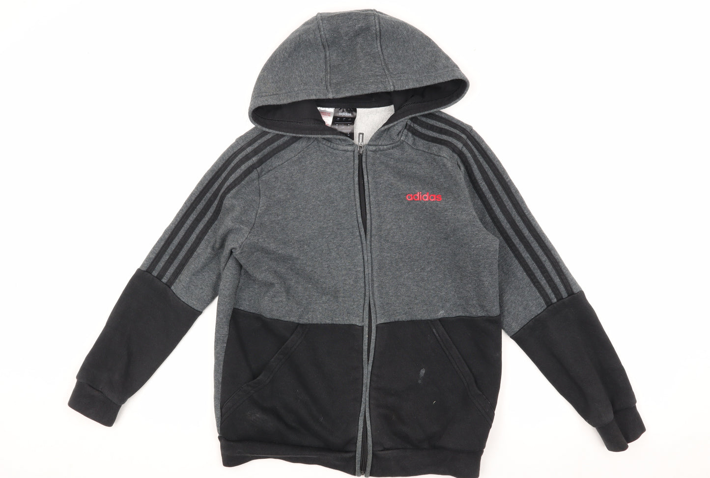 Adidas Boys Black Grey Hooded Track Jacket 11-12Y