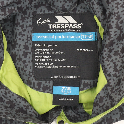Trespass Boys Grey Rain Coat, Size 7-8, Waterproof Hiking Jacket