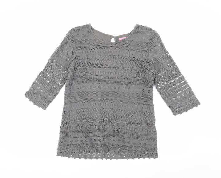 Joules Women’s Grey Crochet Blouse, Size 10, Casual Style