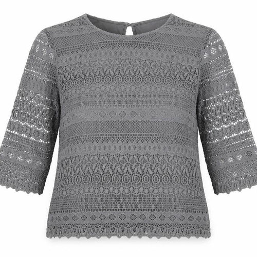 Joules Women’s Grey Crochet Blouse, Size 10, Casual Style