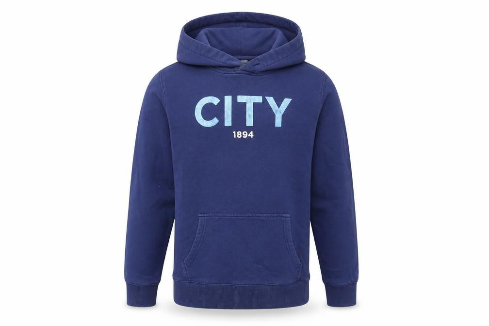 Front view of Manchester City boys’ blue pullover hoodie (12-13 years)