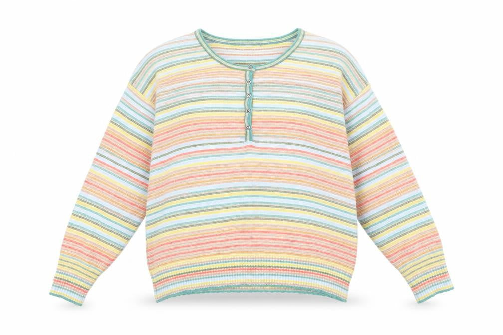 Front view of ee:some Women's Multicoloured Striped Henley Jumper M