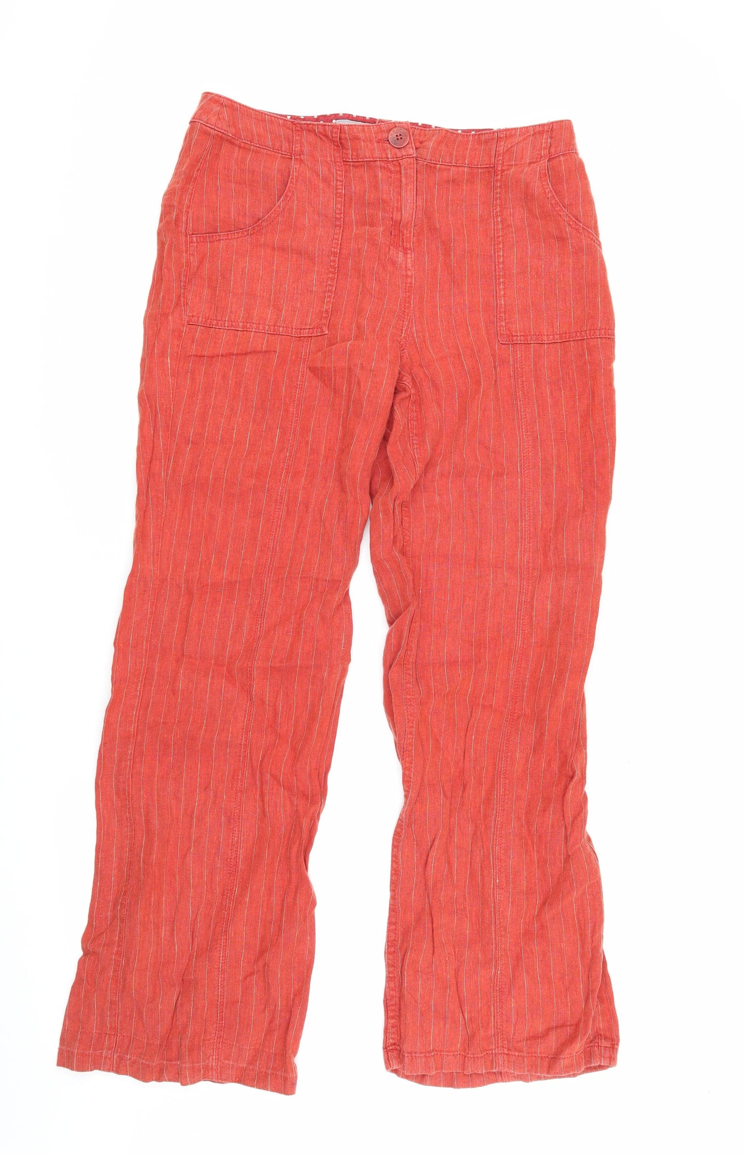 Marks and Spencer Women's Red Striped Trousers - Size 12