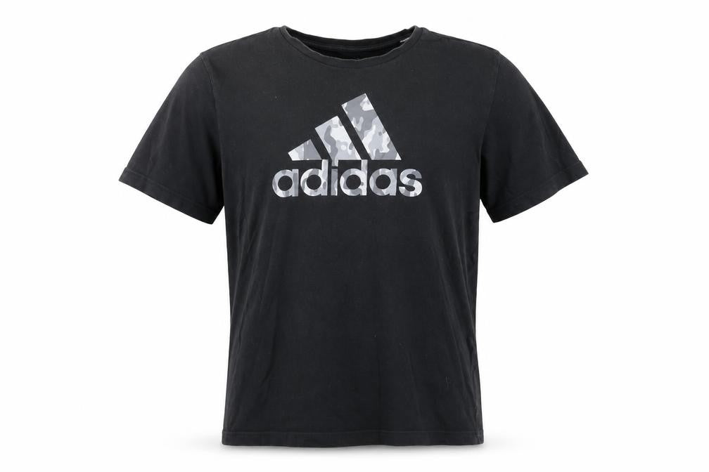 Front view of Adidas Men's Black Graphic Print T-Shirt M