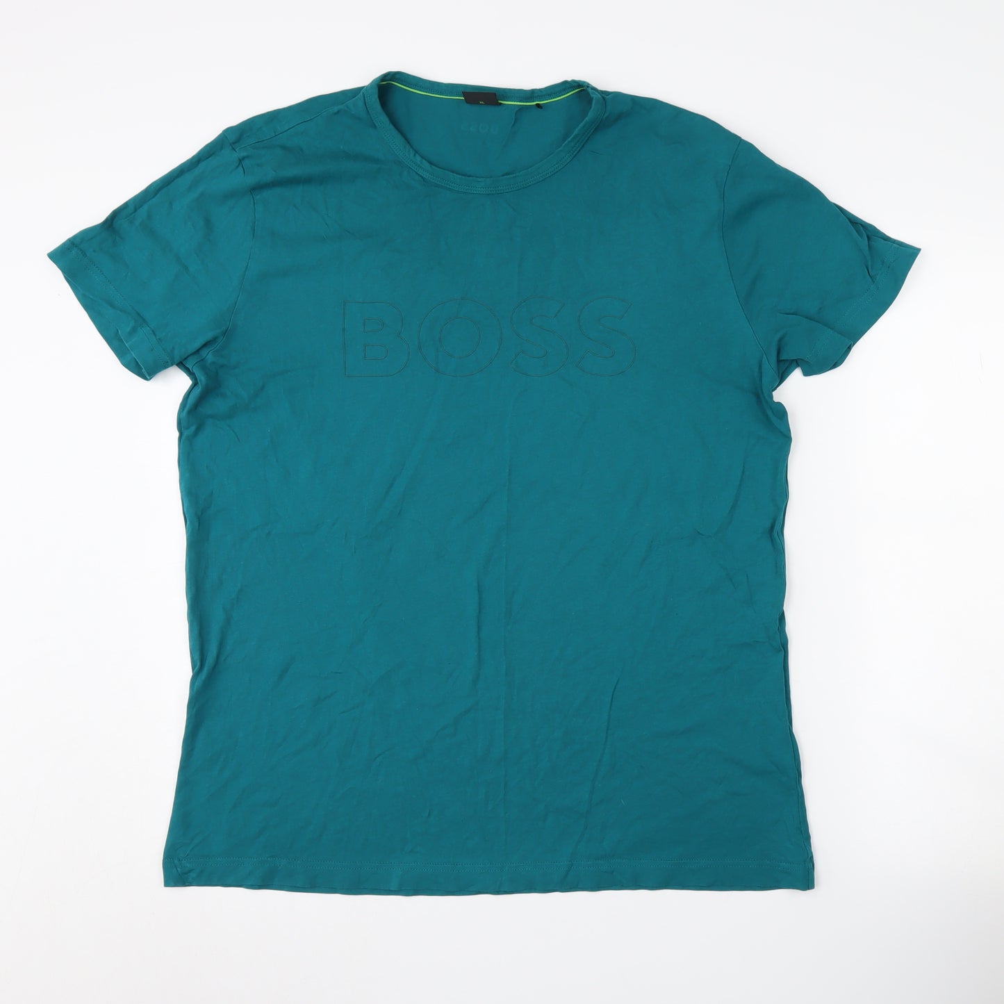BOSS Men's Green XL Crew Neck T-Shirt with Logo