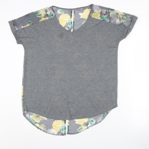 Next Women's Grey Floral Tunic, Size 10, V-Neck, Regular Fit