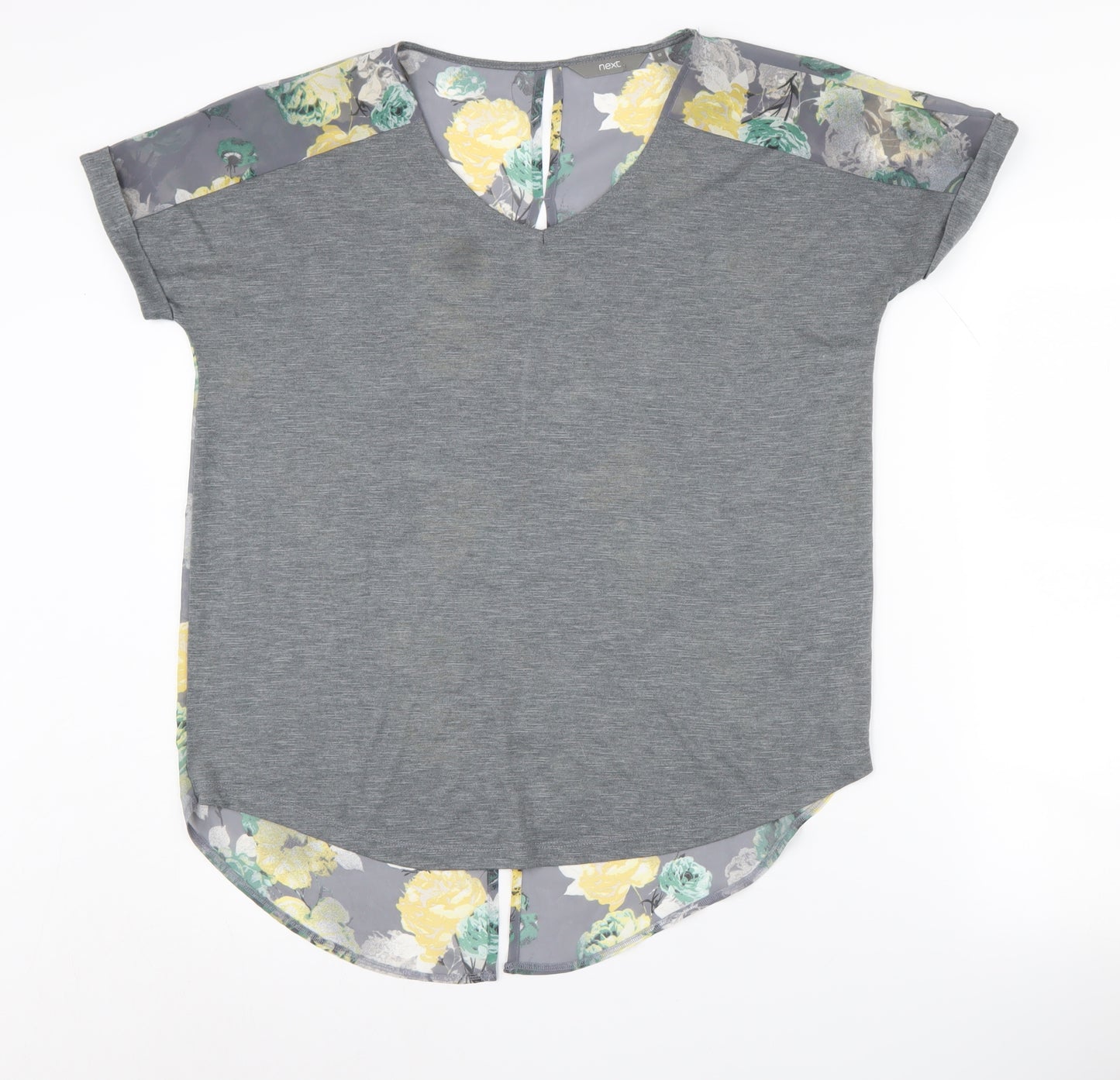 Next Women's Grey Floral Tunic, Size 10, V-Neck, Regular Fit