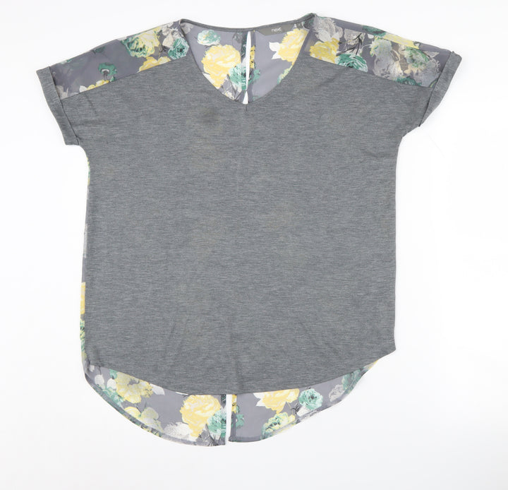 Next Women's Grey Floral Tunic, Size 10, V-Neck, Regular Fit