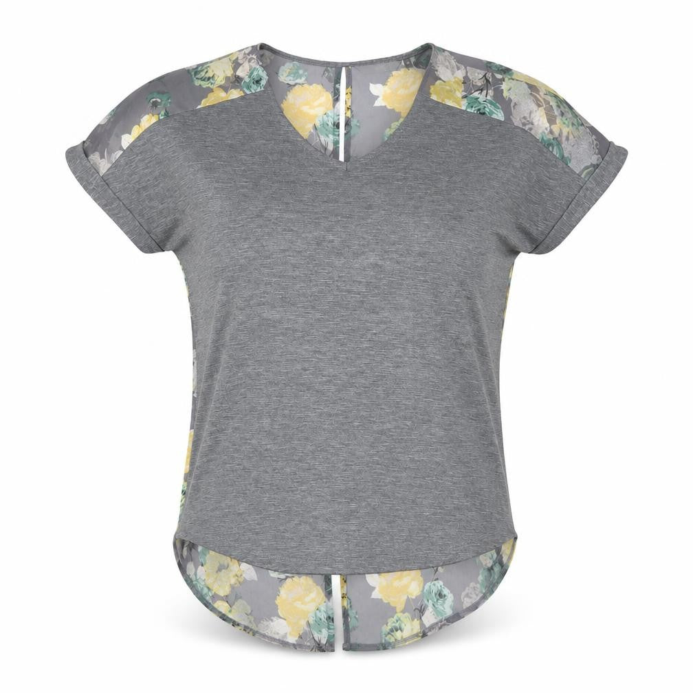 Front view of Next Women's Grey Floral Tunic, size 10, V-Neck, Regular Fit