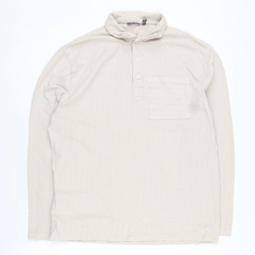 ASOS Men's Beige Long Sleeve Polo Shirt XS