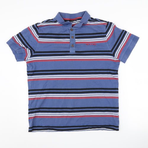 Animal Men's Blue Striped Polo Shirt Medium