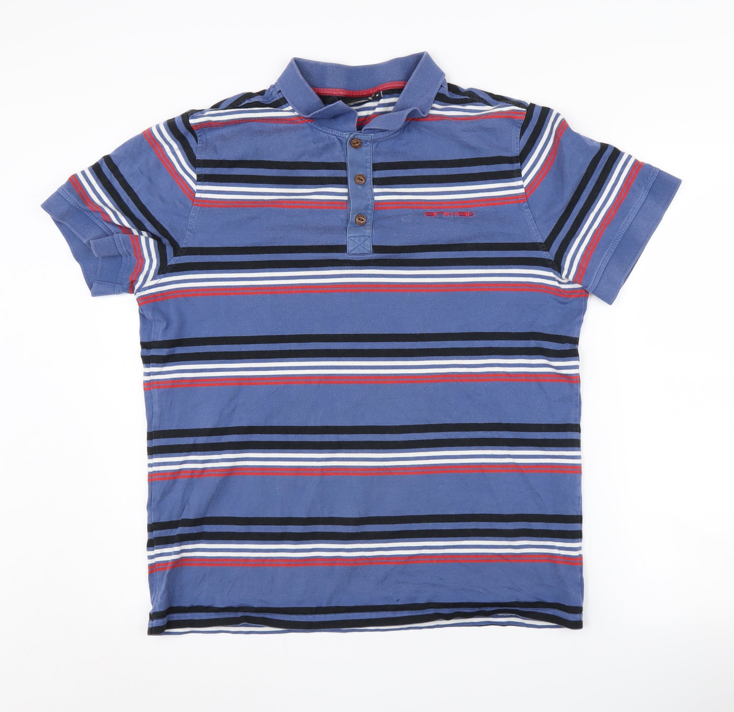 Animal Men's Blue Striped Polo Shirt Medium