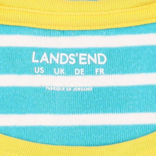 Lands' End Women's Blue Striped Ringer T-Shirt M