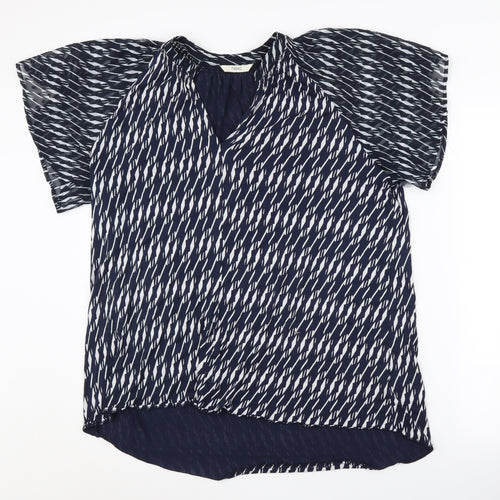 Next Women's Blue V-Neck Geometric Blouse Size 16