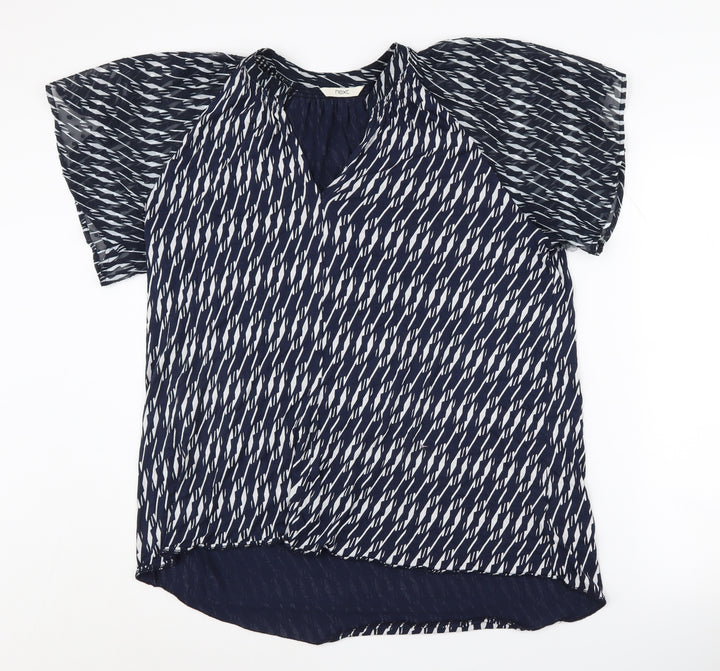 Next Women's Blue V-Neck Geometric Blouse Size 16