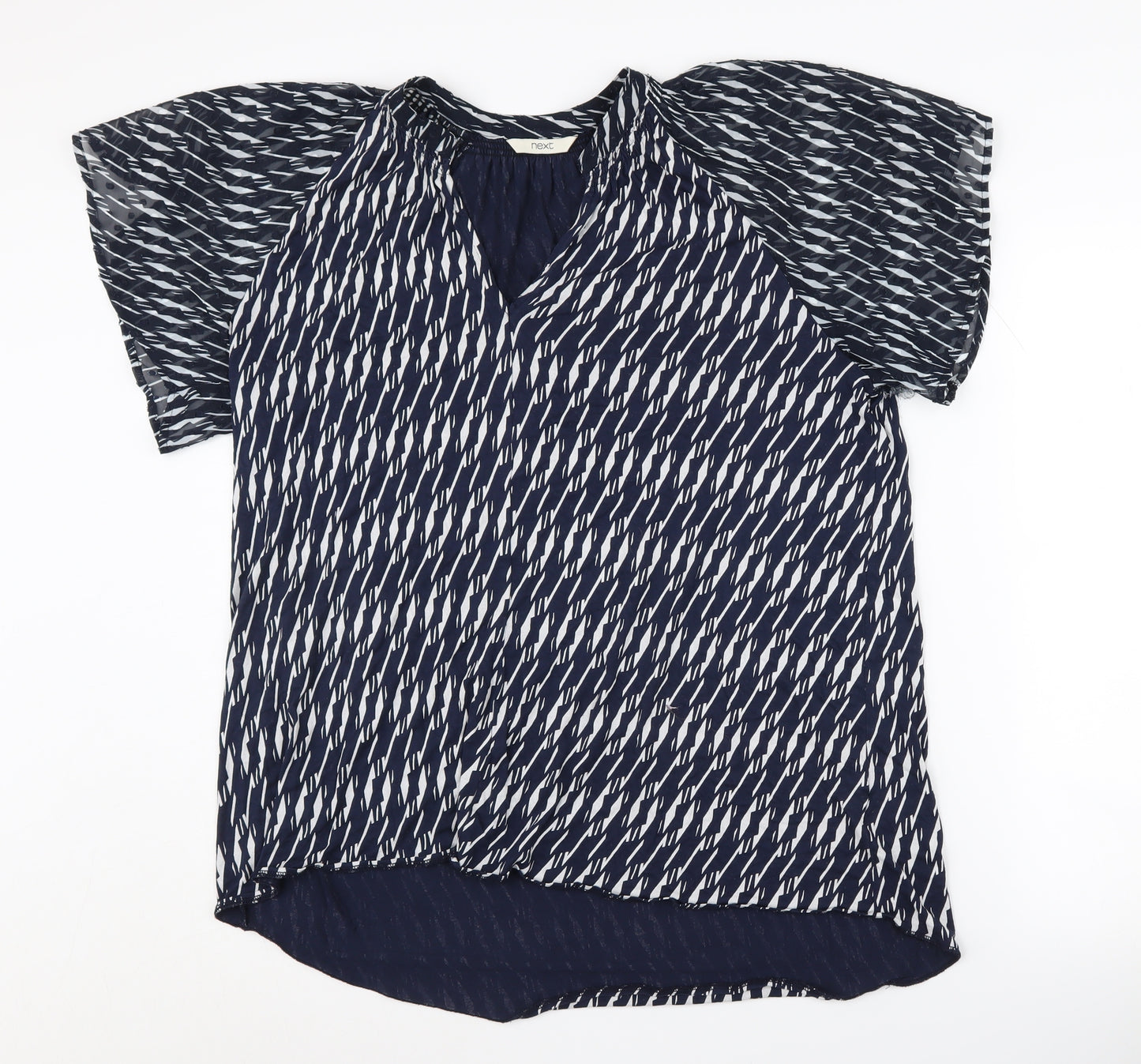 Next Women's Blue V-Neck Geometric Blouse Size 16