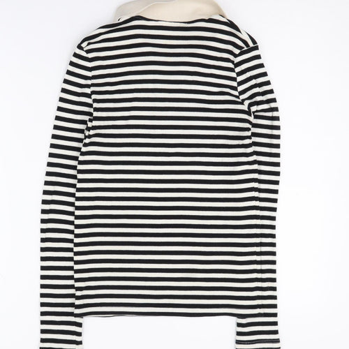 MNG Women's Black Striped Full Zip Collared Jumper