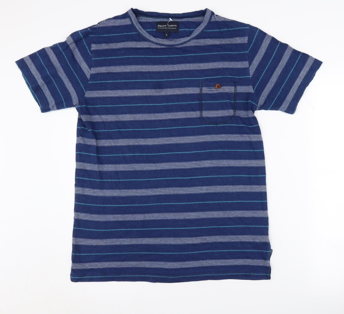 Shore Leave Men's Blue Striped Cotton T-Shirt Size S