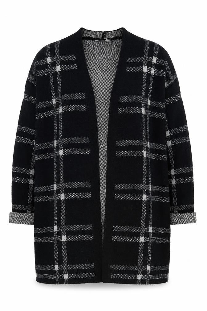 Front view of Marks & Spencer Women Black XL Check Open Front Cardigan