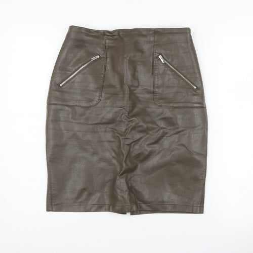 Zara Women's Brown Pencil Skirt, Size M, Zip Detail