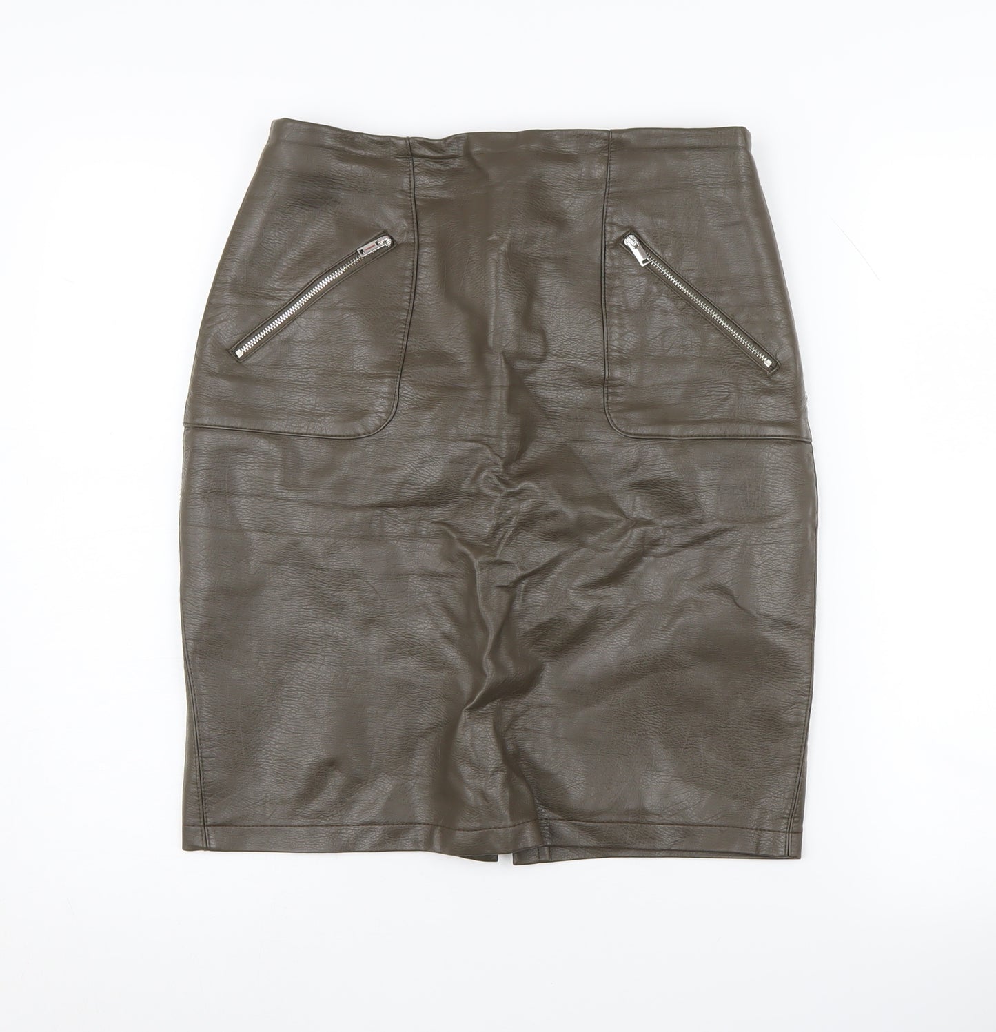 Zara Women's Brown Pencil Skirt, Size M, Zip Detail