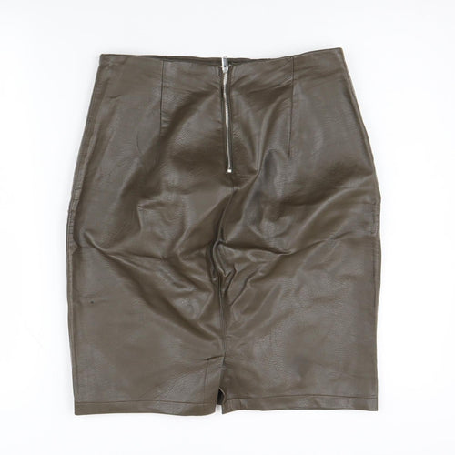 Zara Women's Brown Pencil Skirt, Size M, Zip Detail