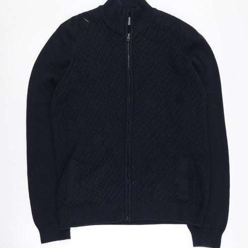 M&S Men's Blue Knit Full Zip Jacket, Large, Casual