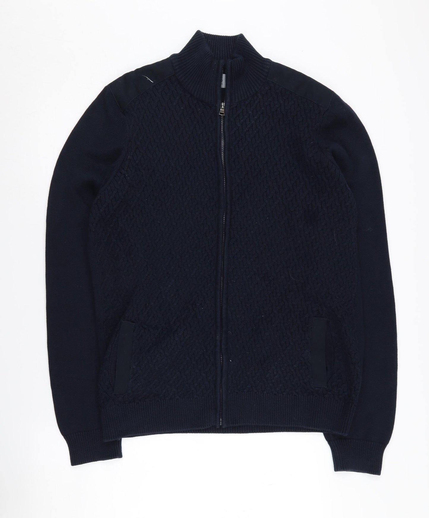 M&S Men's Blue Knit Full Zip Jacket, Large, Casual