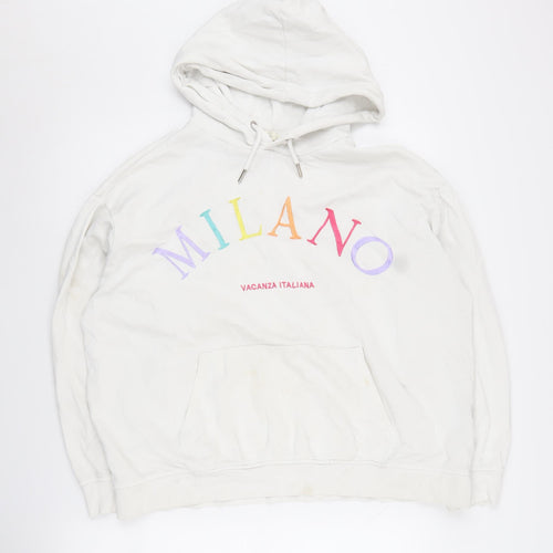 H&M Women's White Embroidered Pullover Hoodie M