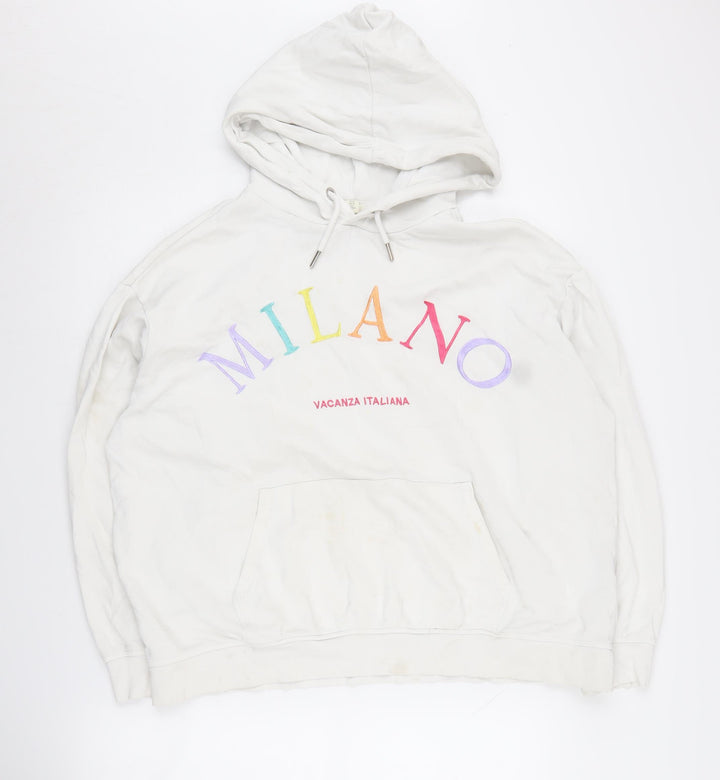 H&M Women's White Embroidered Pullover Hoodie M