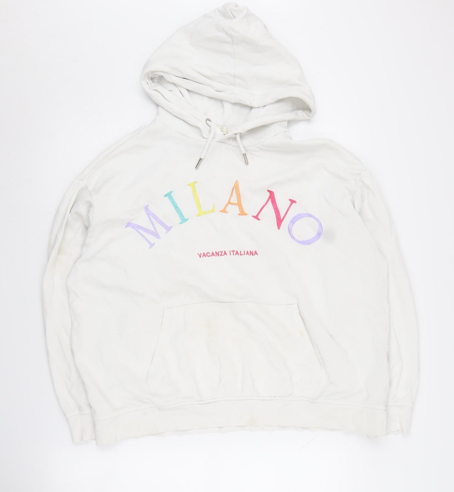 H&M Women's White Embroidered Pullover Hoodie M