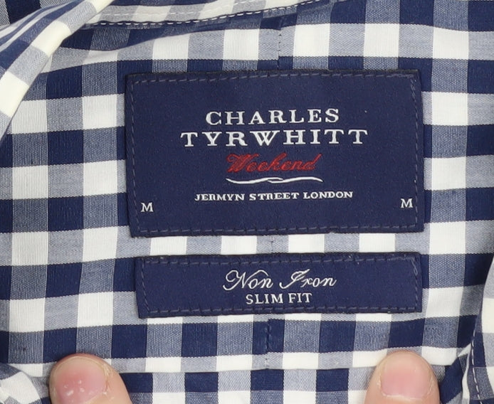 Charles Tyrwhitt Men's Blue Check Slim Fit Shirt M