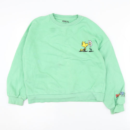 Marks and Spencer Girls Green Sweatshirt Peanuts Cartoon, 10-11Y