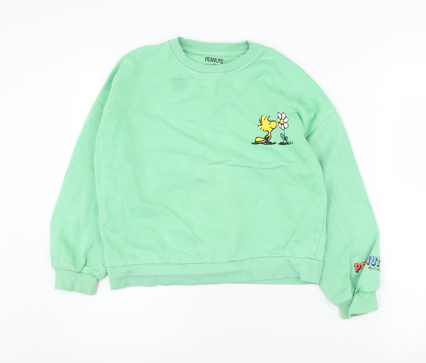 Marks and Spencer Girls Green Sweatshirt Peanuts Cartoon, 10-11Y