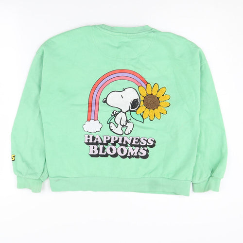 Marks and Spencer Girls Green Sweatshirt Peanuts Cartoon, 10-11Y