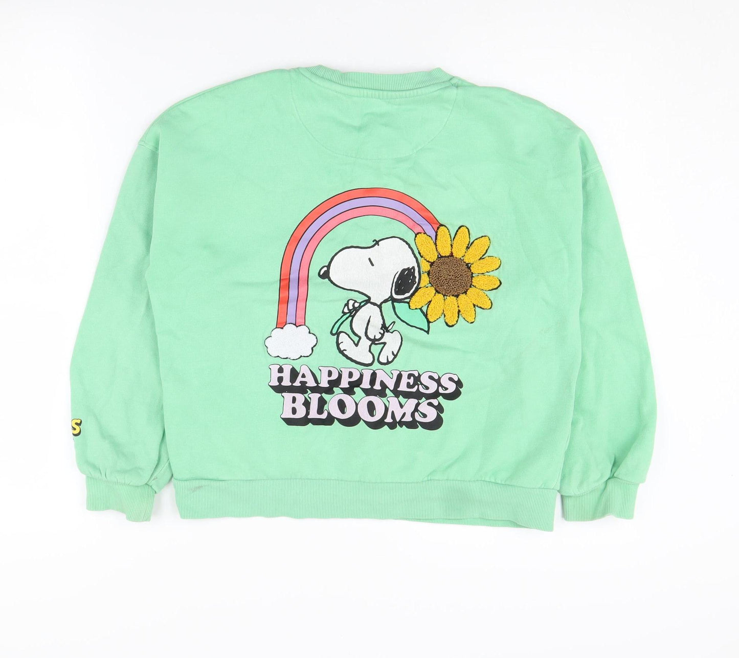 Marks and Spencer Girls Green Sweatshirt Peanuts Cartoon, 10-11Y