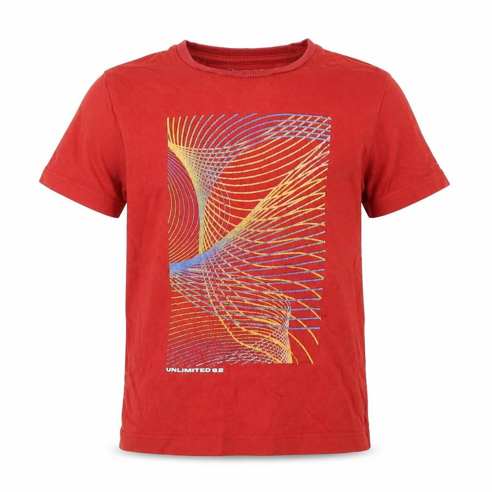 Front view of Next boys’ red graphic print t-shirt, age 4, short sleeve