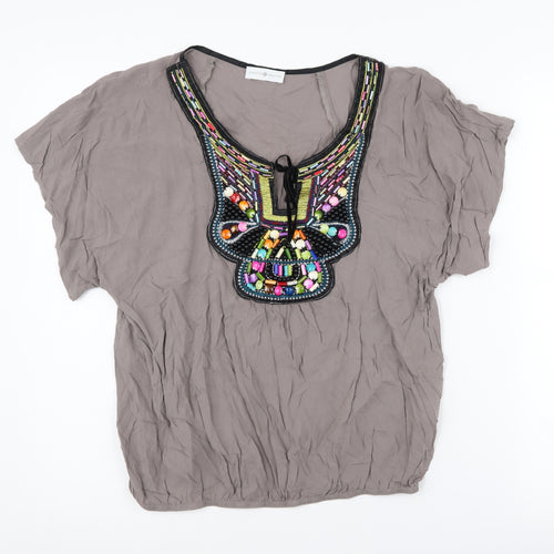 Cache Cache Women's Grey Beaded Tunic Blouse Size 1