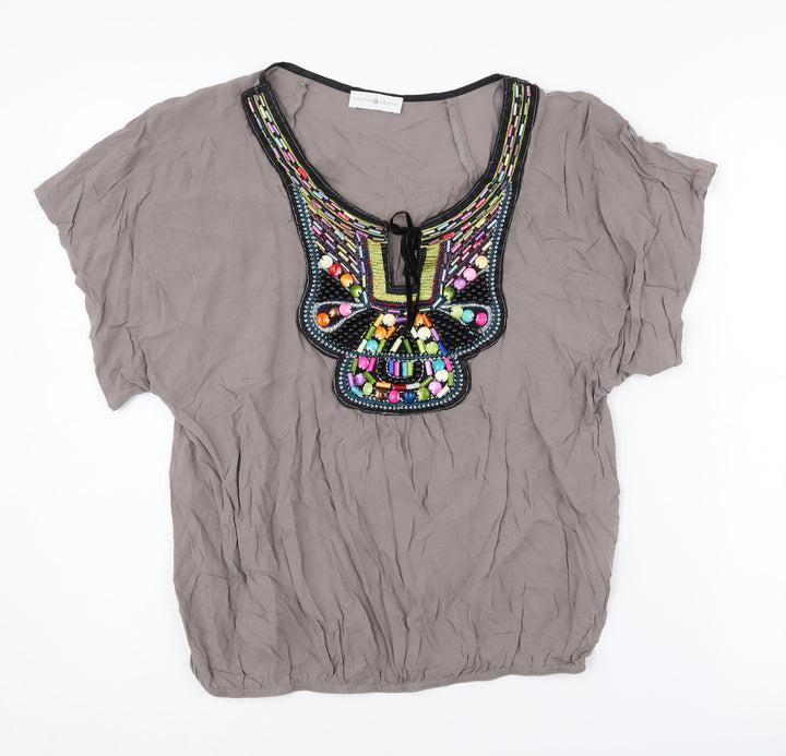 Cache Cache Women's Grey Beaded Tunic Blouse Size 1