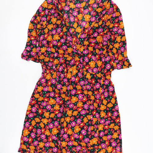 Zara Women's Floral V-Neck Dress, Size L, Multicoloured