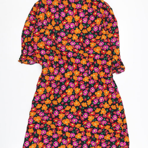 Zara Women's Floral V-Neck Dress, Size L, Multicoloured