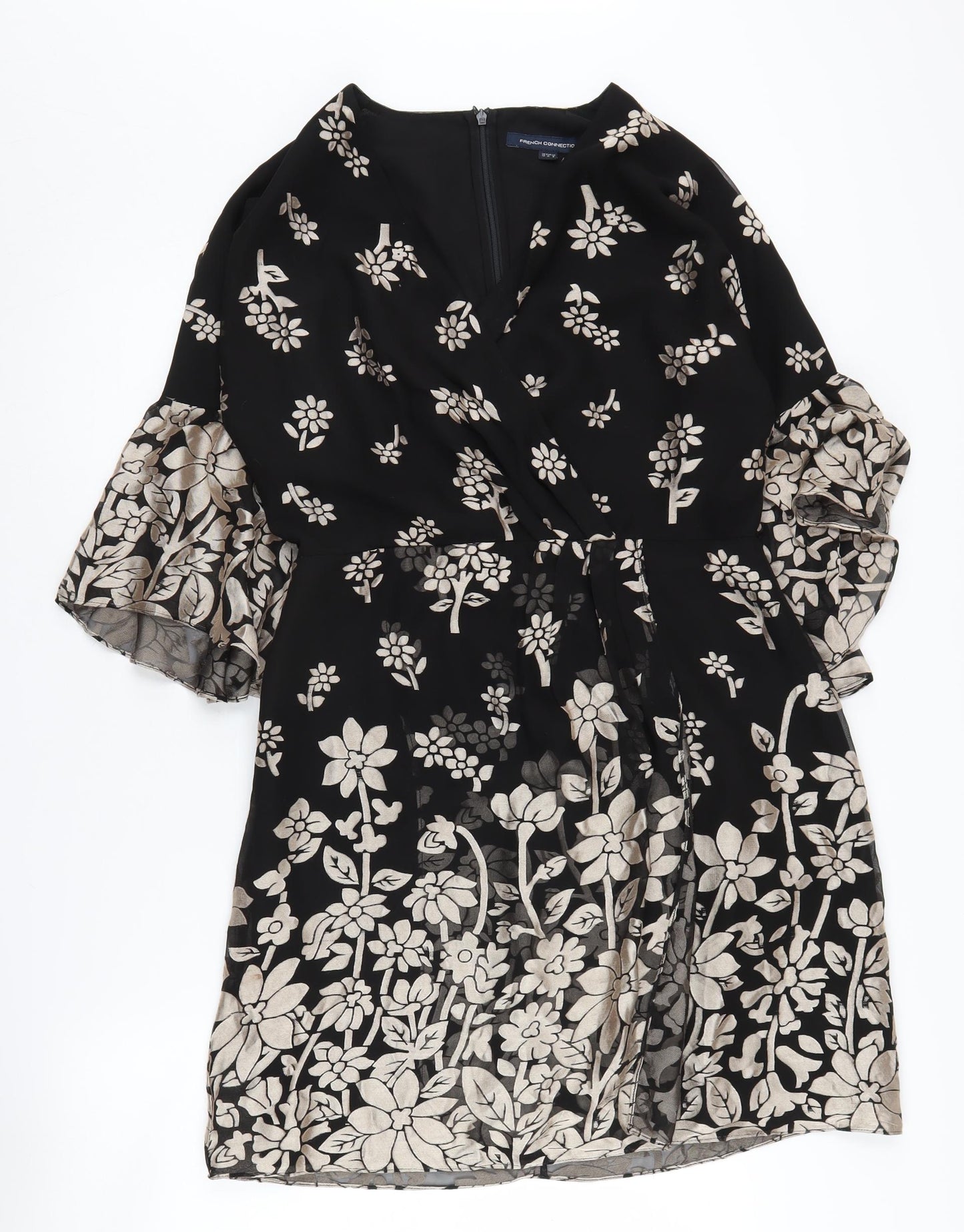 French Connection Women's Floral Wrap Dress Black Size 12
