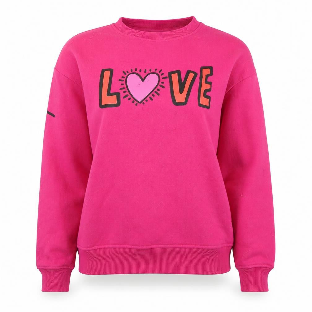 Front view of Keith Haring Women's Pink Love Graphic Sweatshirt XS